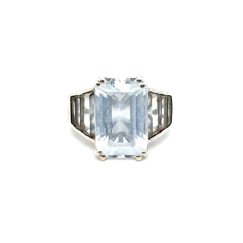 Silver Emerald & Tapered Cz Ring